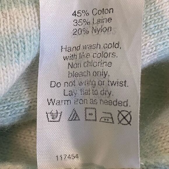 J.crew wool blend striped shirt sleeve sweater mint cream medium - Picture 4 of 9